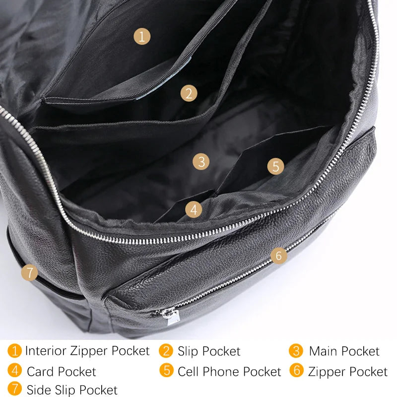 Unisex Backpack 100% Genuine Leather Large Capacity Travel Outdoor Bag Classic