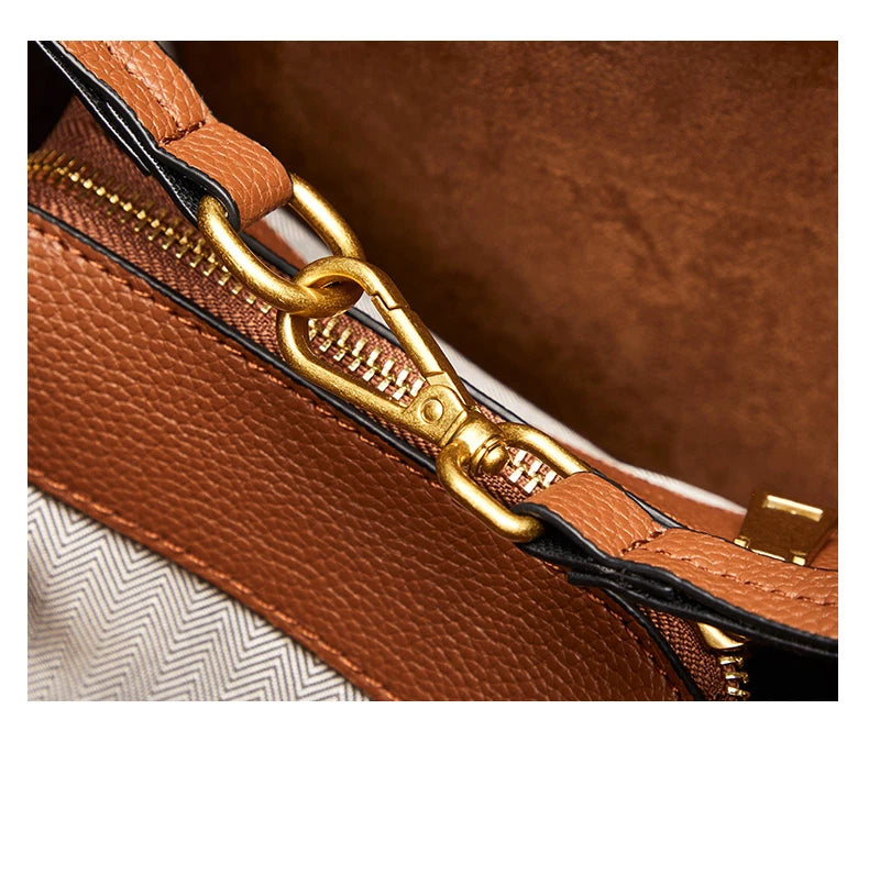 New Genuine Leather Casual Shopper Shoulder Bag Commuter Large Bucket Handbag Simple High Quality
