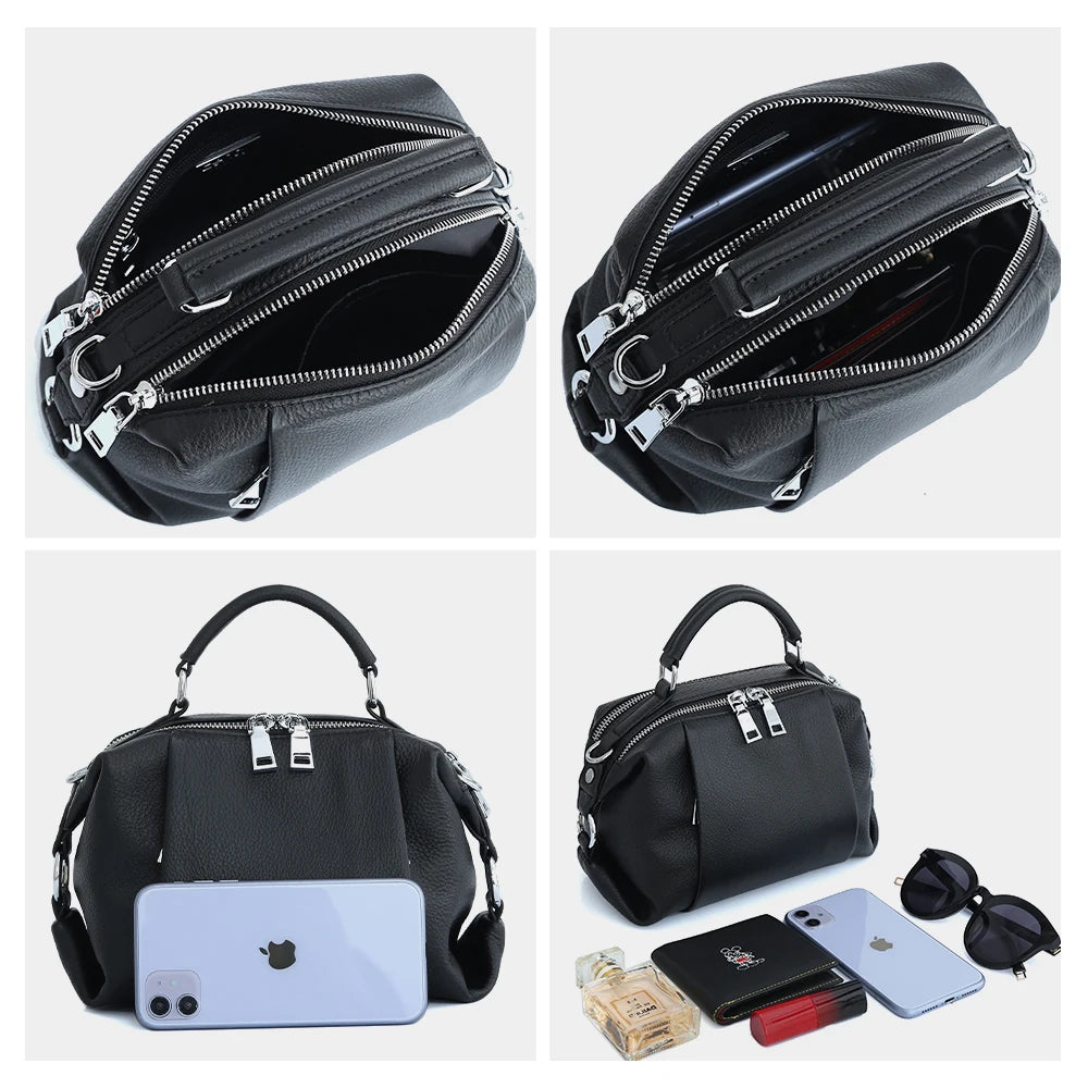 Genuine Leather Casual Multiple Pockets Crossbody Bag Female Handbag