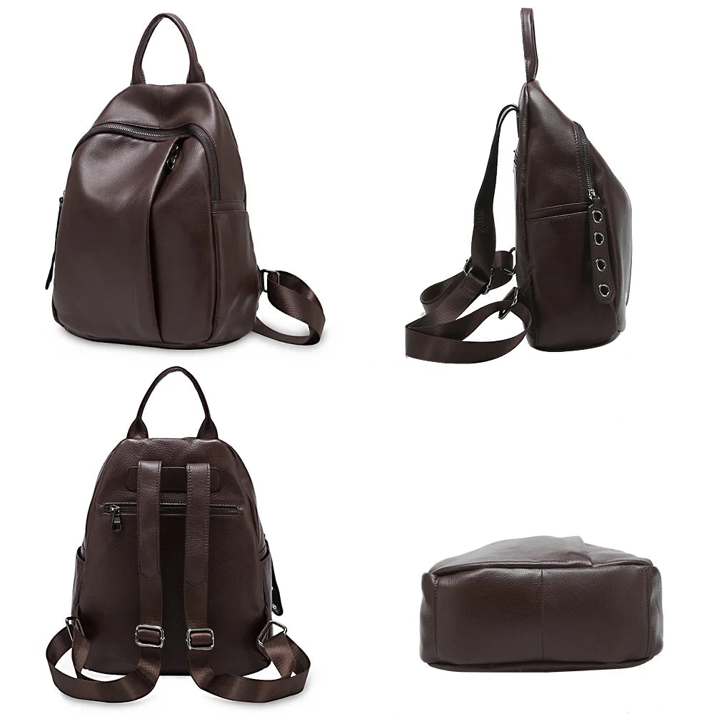 Anti-theft Design Women Backpack 100% Genuine Leather Classic