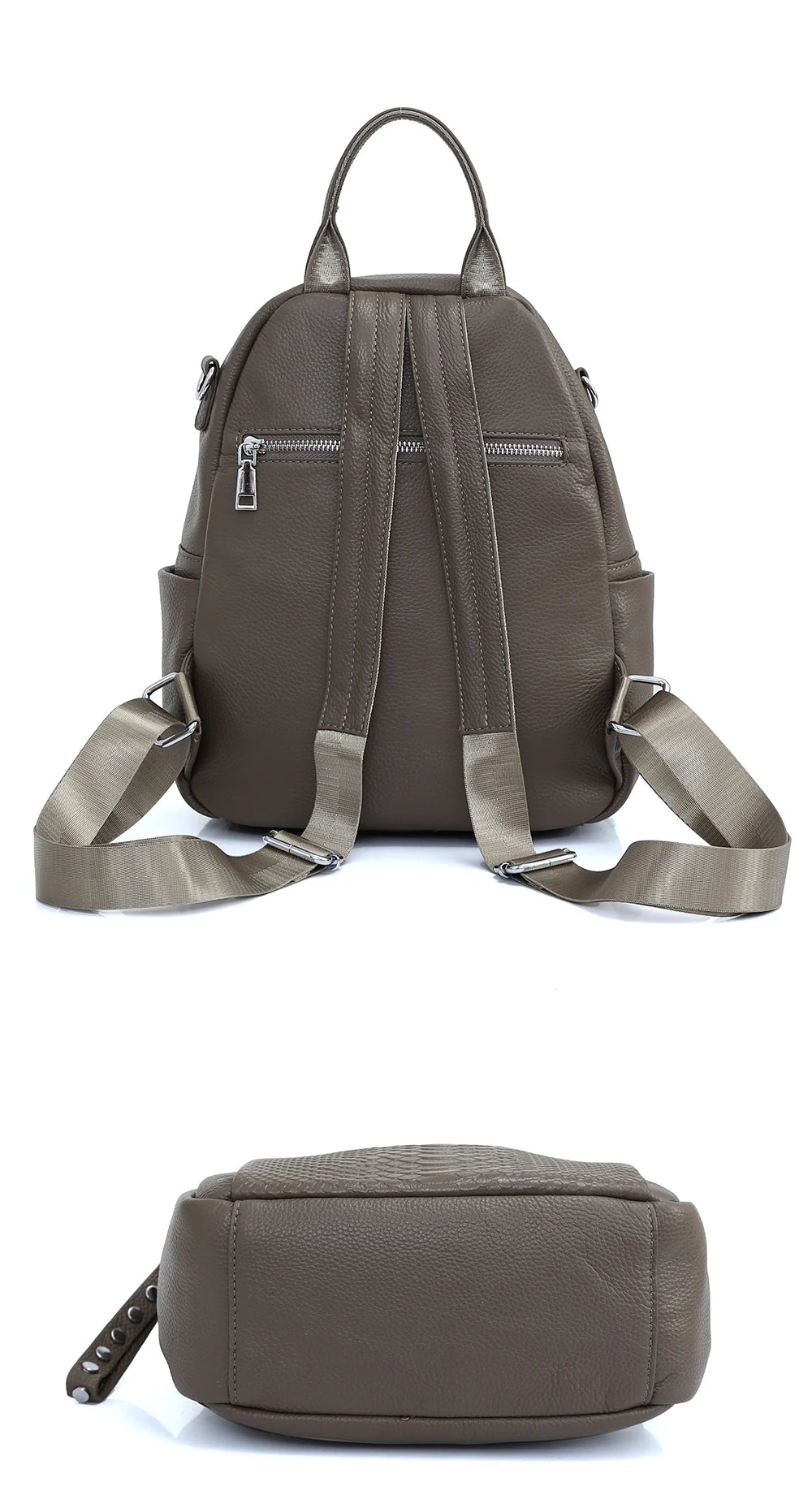 Genuine Leather Backpack For Women Fashion Alligator Rivet Simple
