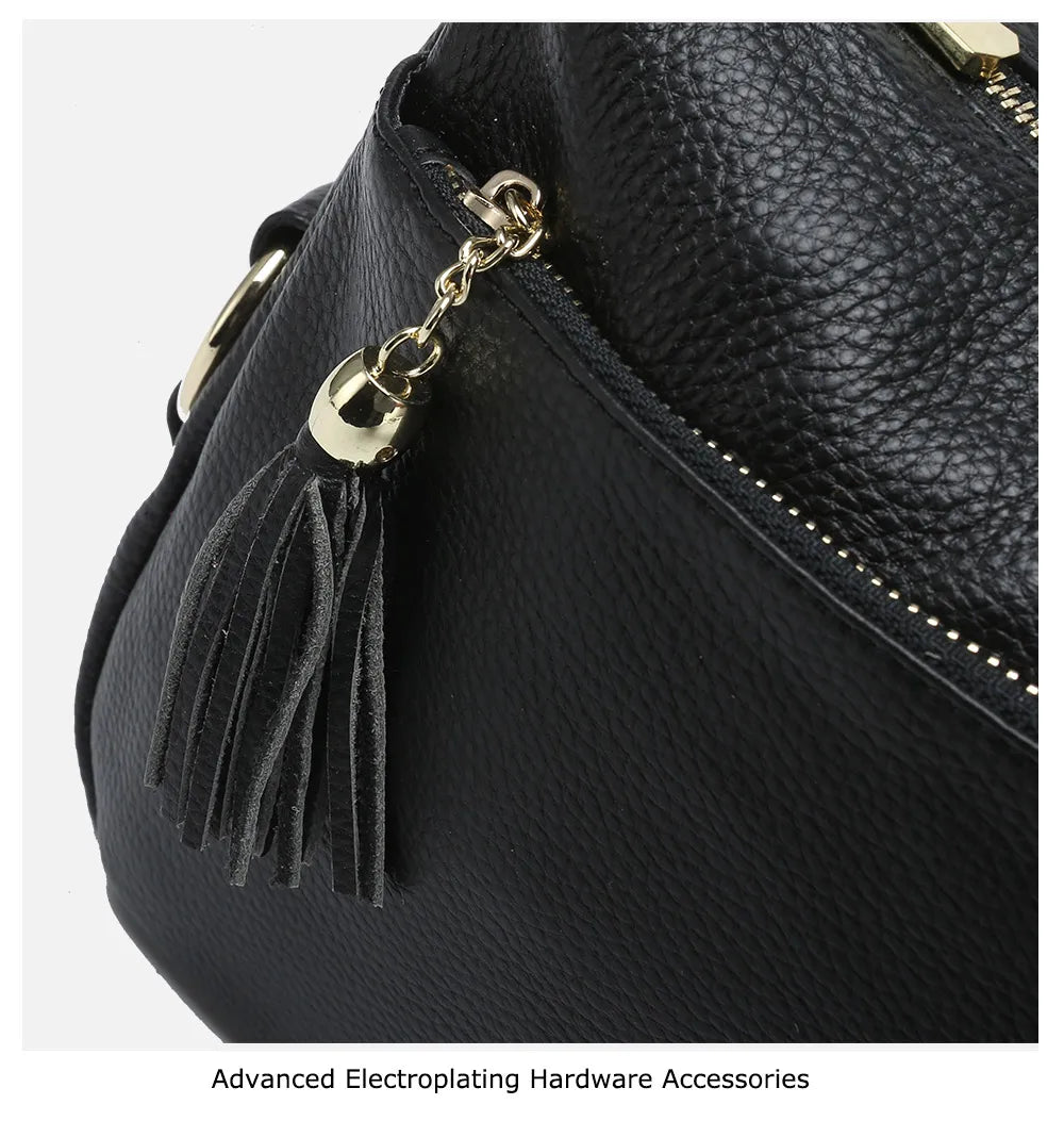100% Genuine Leather Fashion Women Shoulder Bag With Tassel High Quality Hobos Elegant