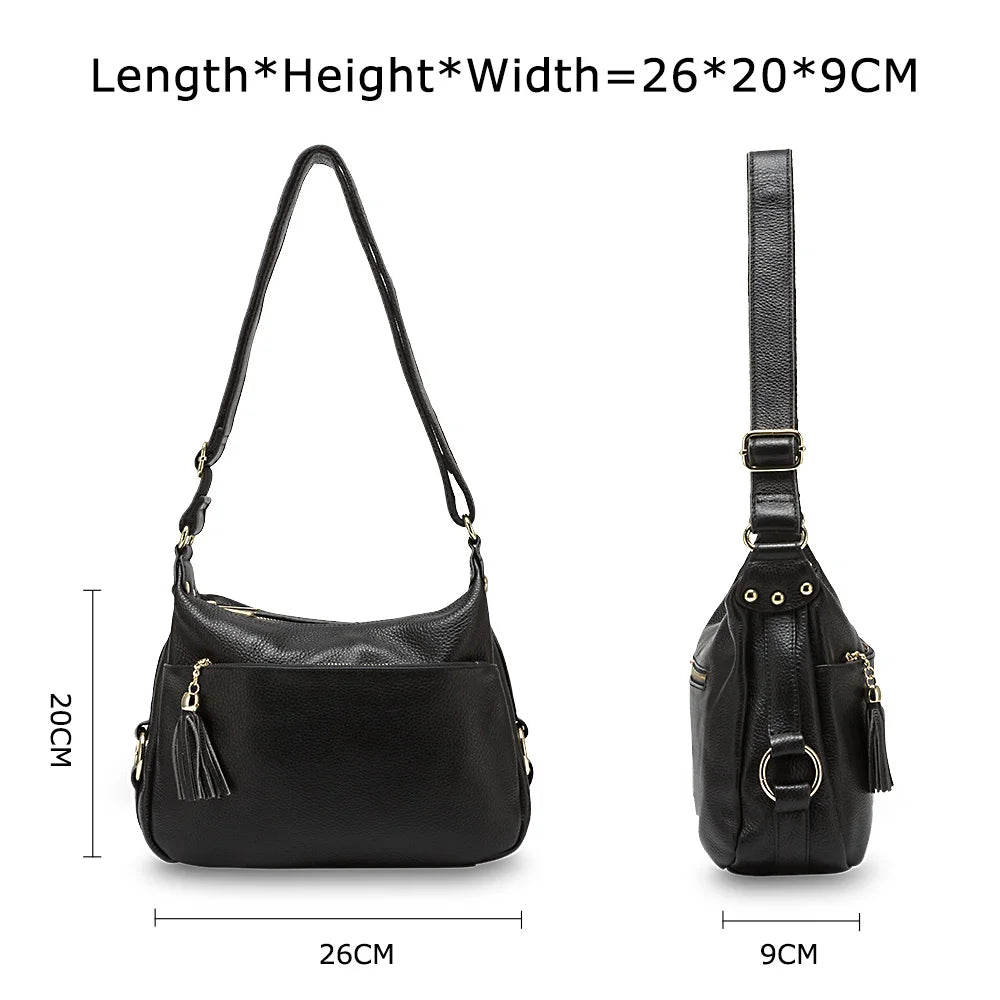 100% Genuine Leather Fashion Women Shoulder Bag With Tassel High Quality Hobos Elegant