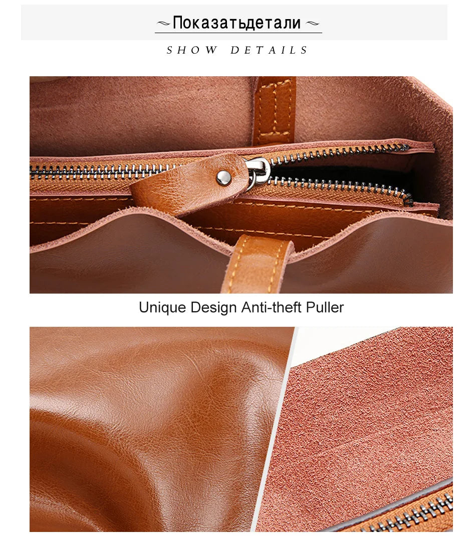 100% Genuine Leather Vintage Women Shoulder Bag High Quality