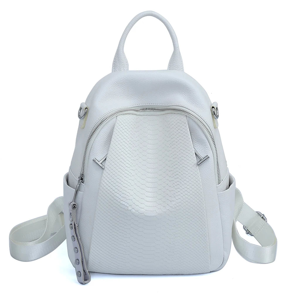 Genuine Leather Backpack For Women Fashion Alligator Rivet Simple
