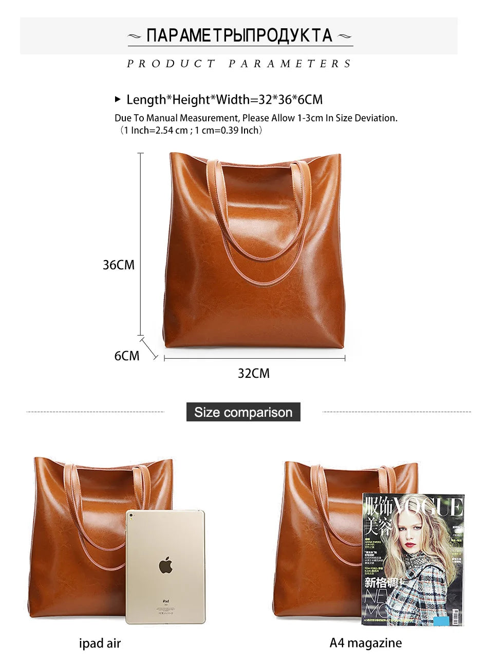 100% Genuine Leather Vintage Women Shoulder Bag High Quality