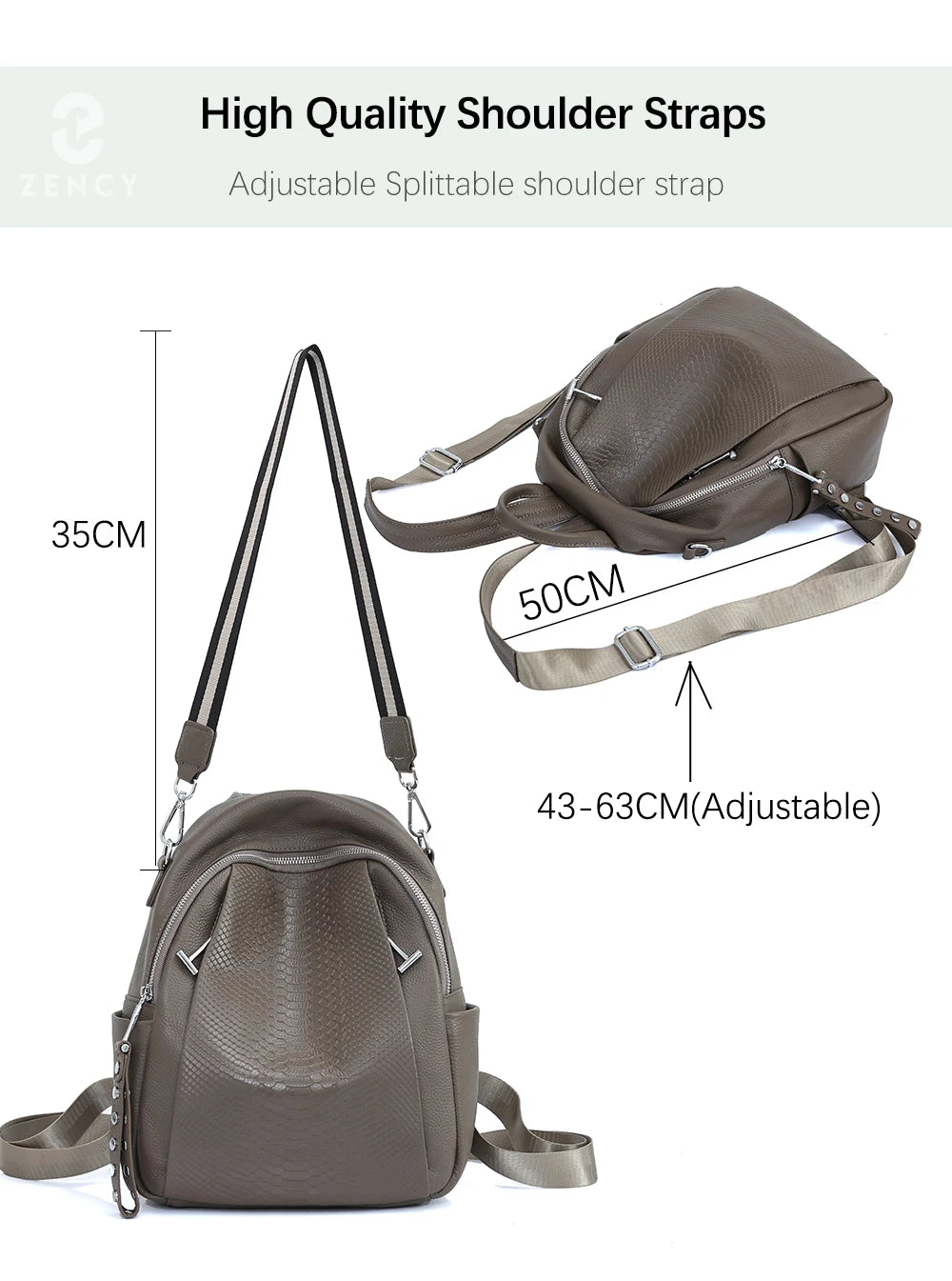 Genuine Leather Backpack For Women Fashion Alligator Rivet Simple