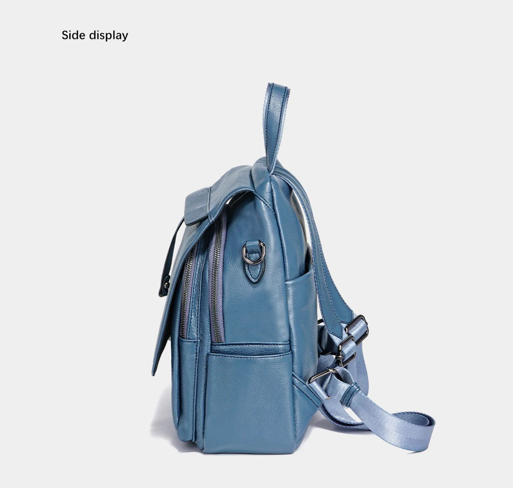 Genuine Leather Women's Fashion Backpack High Quality Satchel Rucksack Multifunctional