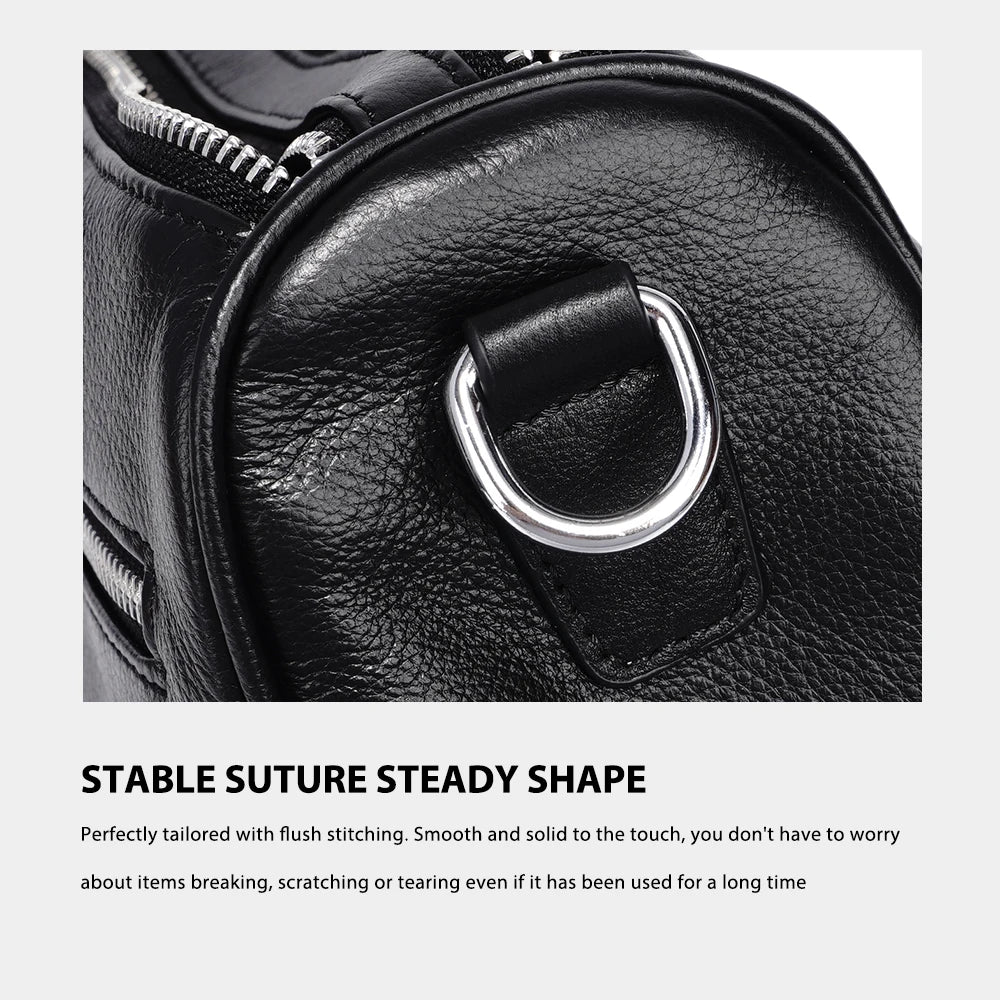 Soft Leather Casual Shoulder Bag For Female Double Zippered Pockets Small