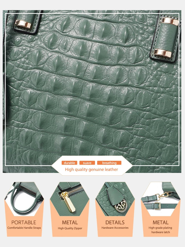 Fashion Women Alligator Handbags Genuine Leather Top-handle Bag Luxury Designer