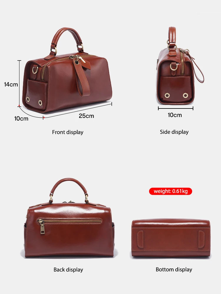 Leather Vintage Handbag Women Shoulder Bag Satchel Black Wave Pattern Wide