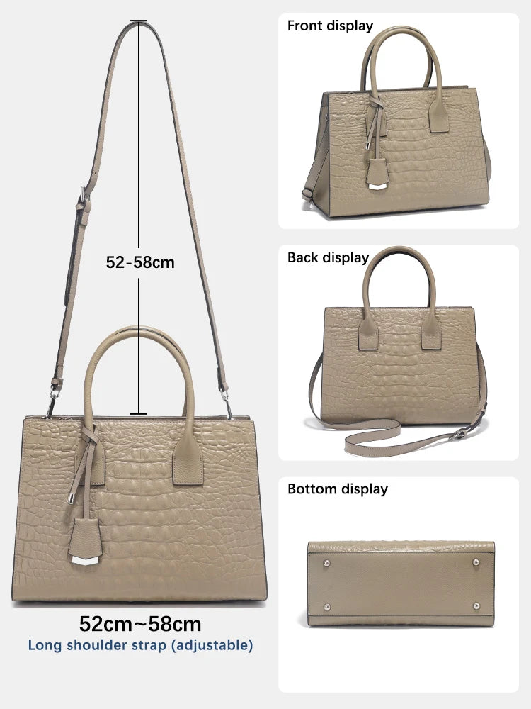 Large Tote Handbag for Women Genuine Leather Cowhide Shoulder Bag with Top Handle Trendy Fashion