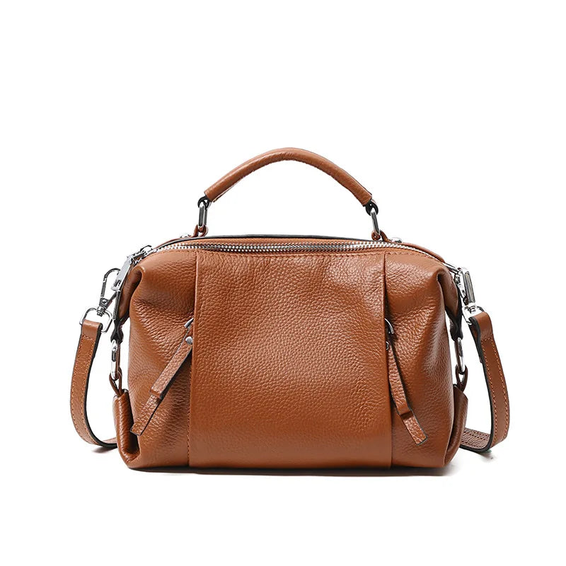 Women's Genuine Leather Bag Simple High Quality Tote Bag Small Vintage Boston Handbag