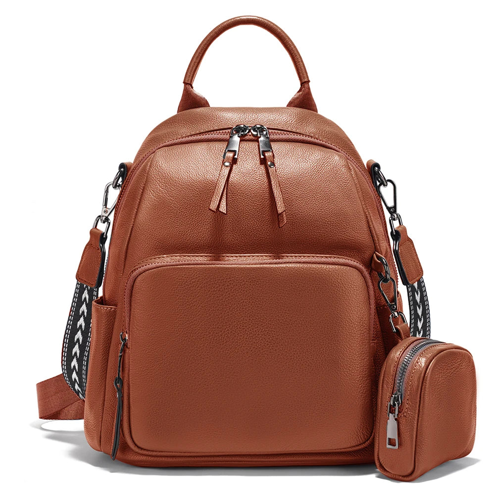 New Genuine Leather Women's Backpack Knapsack Multi-pocket Shoulder