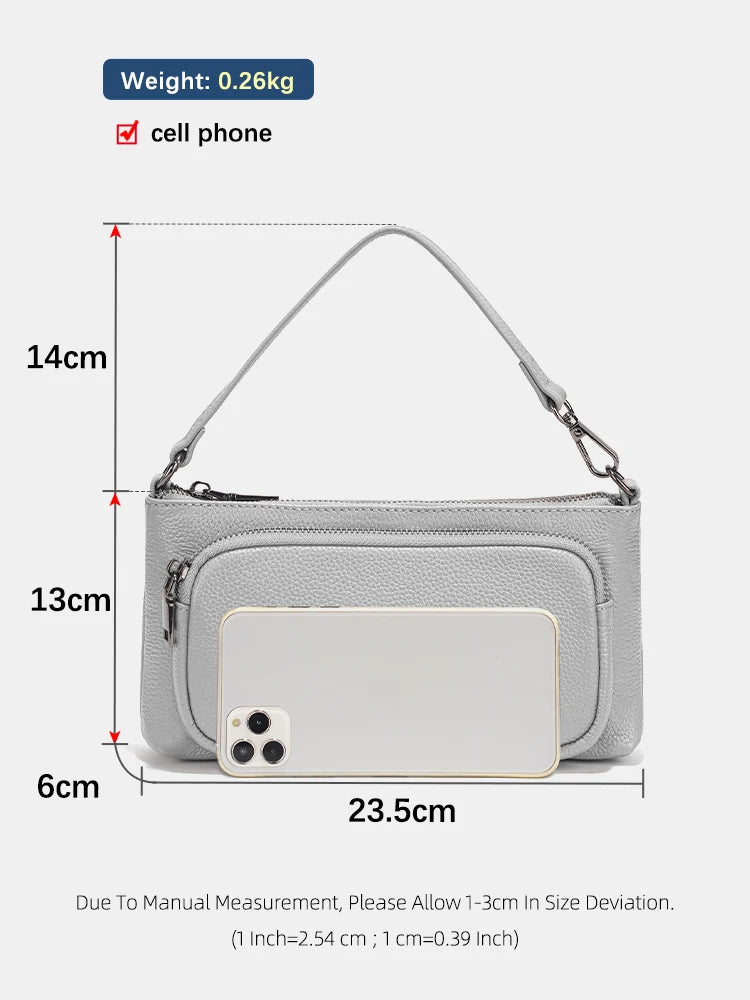 Women's Red Shoulder Bag Crossbody Multi-pockets Leather Handbag Genuine Cowhide