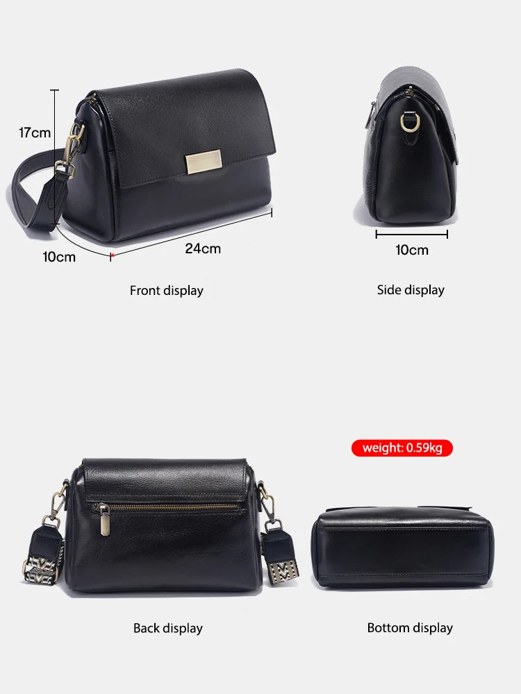 Vintage Genuine Leather Handbag for Women Large Capacity Crossbody Shoulder Bag Flap Purse