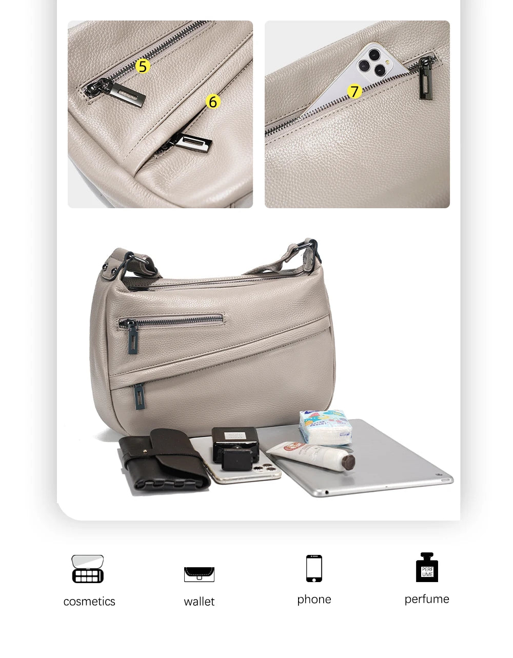 Genuine Leather Shoulder Bag Large Capacity Bucket Handbag Simple Stylish Messenger