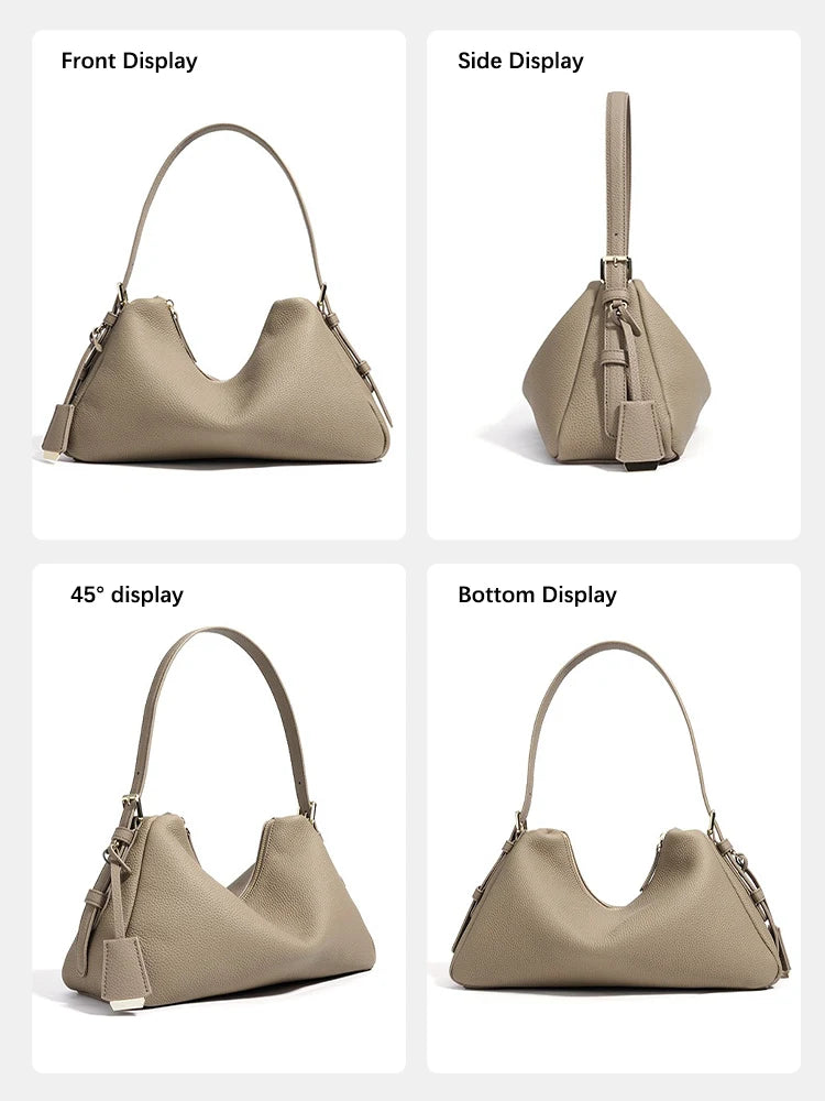 Genuine Leather Satchel Bags For Women Simple Fashion Ladies Underarm Handbag Large