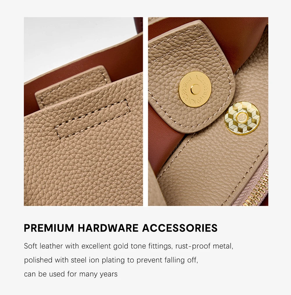 Genuine Leather Top Quality Bucket Bag for Women Versatile Handbag Leather Tote Bag High Sense