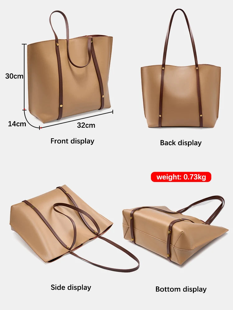 New Soft Two Layer Leather Female Handbag High Quality Vintage Tote Bag for Shopping