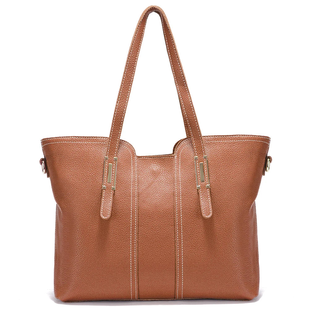 Large Capacity Shoulder Bag for Women 100% Genuine Leather Retro Handbag Tote Purse