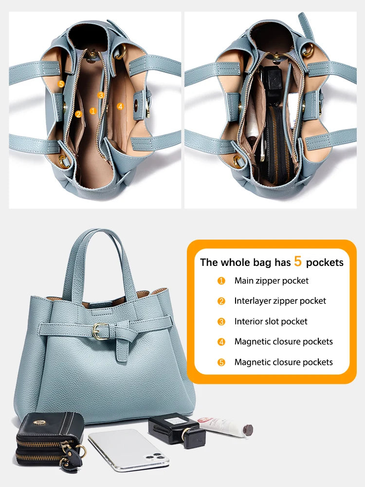Fashion Genuine Leather Top-handle Bag For Women Luxury Designer Crossbody Bag Zipper