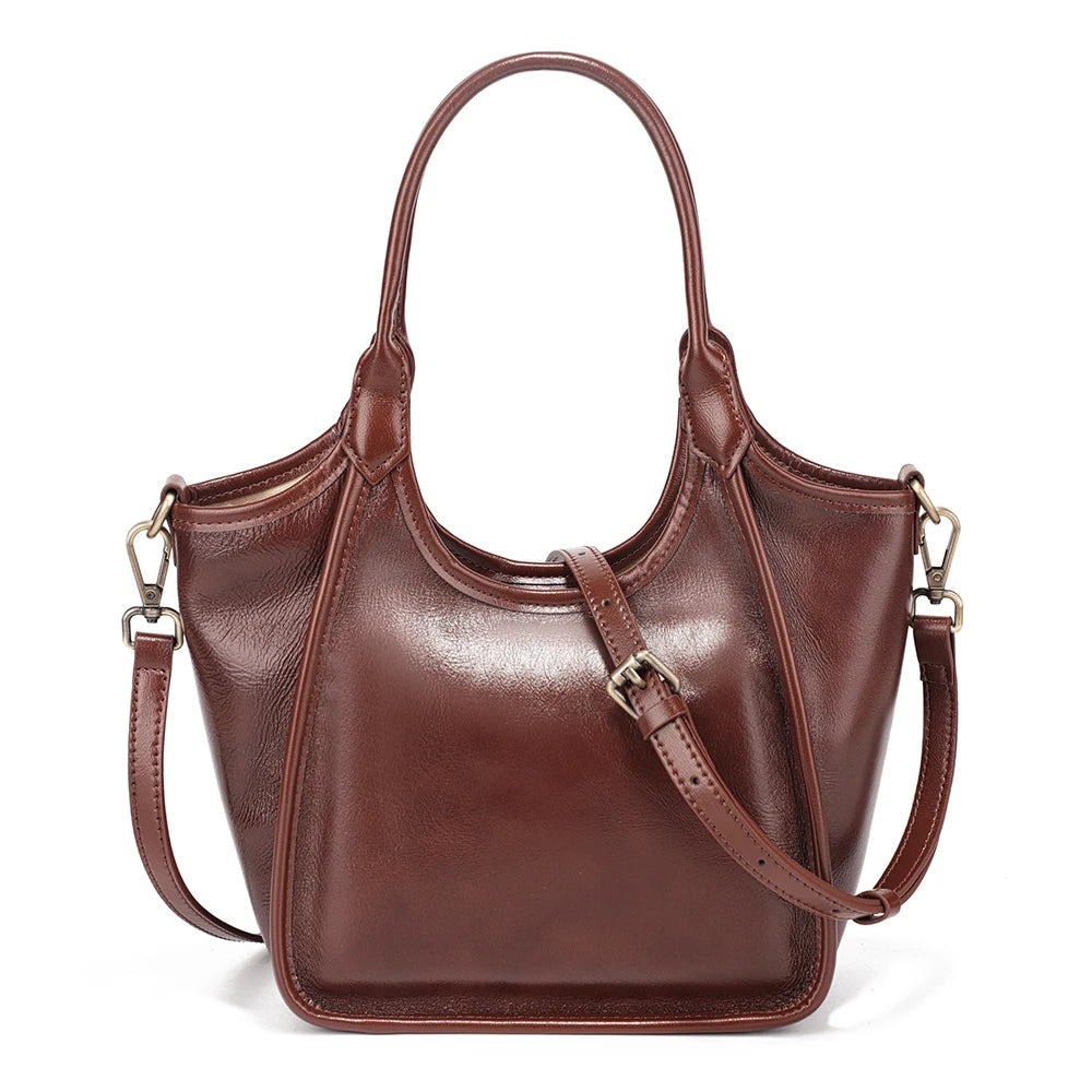 Oil Wax Leather Top Handle Bags for Women Trendy Shoulder Purse Versatile