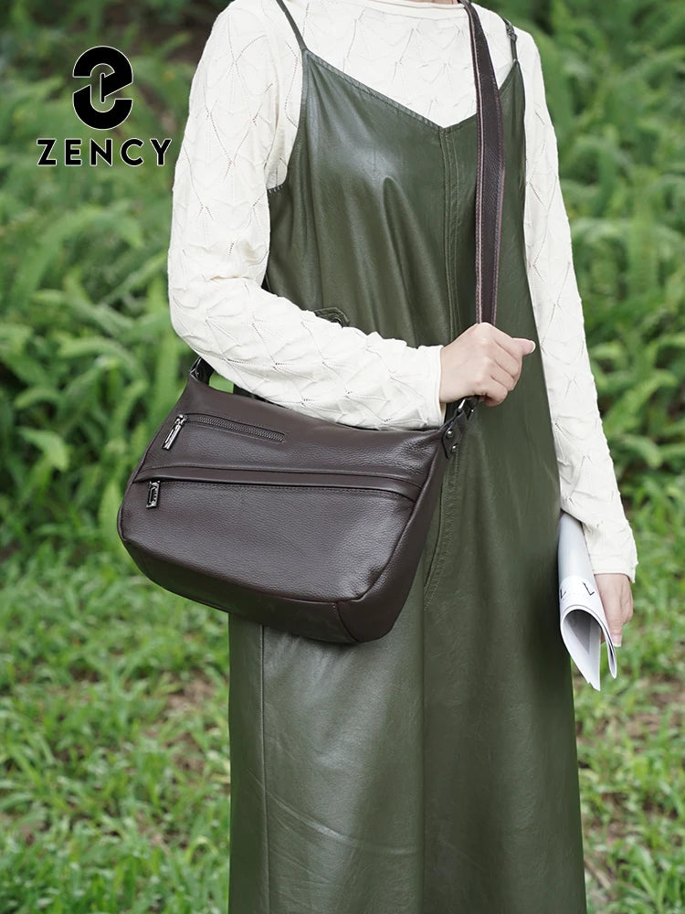 Genuine Leather Shoulder Bag Large Capacity Bucket Handbag Simple Stylish Messenger