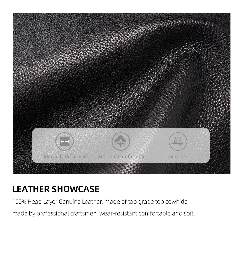Genuine Leather Black Backpack Multi-pocket Design Knapsack Flap Bag