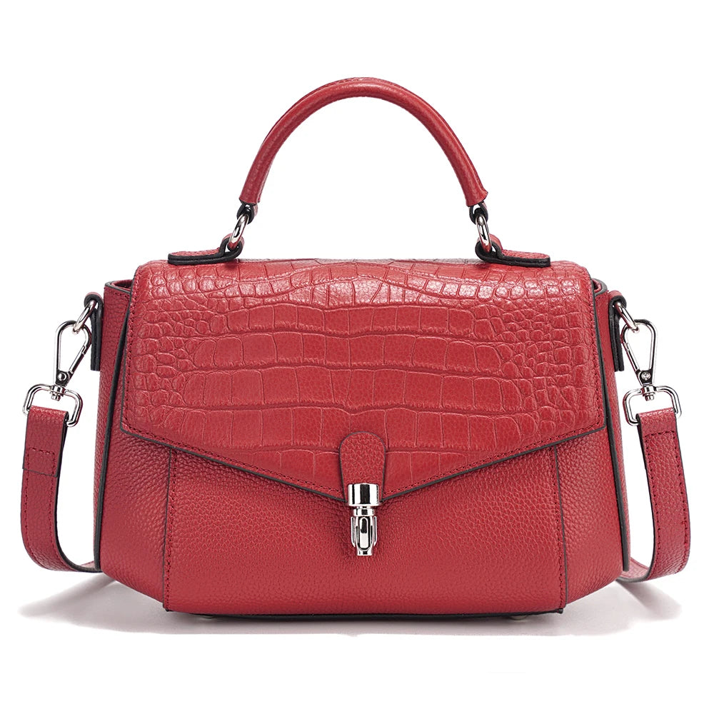 Women's Genuine Leather Top-Handle Bag Fashion Alligator Crossbody Many Compartments