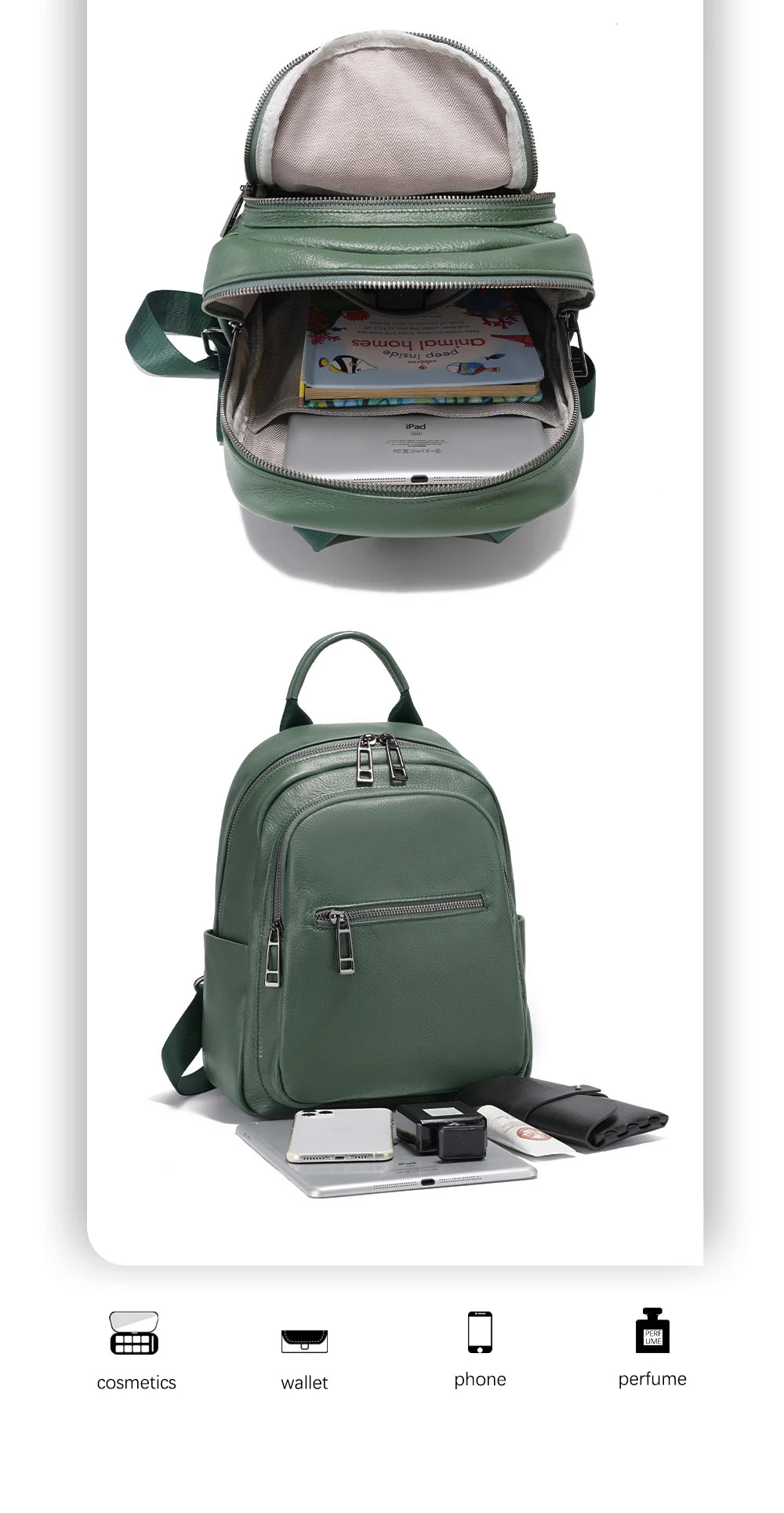 Genuine Leather Backpack For Women Large Capacity Travel Rucksack Knapsack
