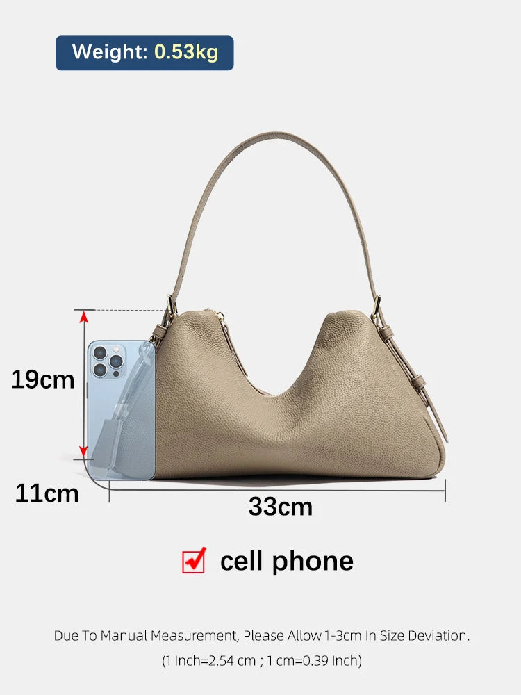 Genuine Leather Satchel Bags For Women Simple Fashion Ladies Underarm Handbag Large