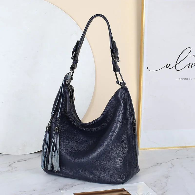 Fashion Women Shoulder Bag 100% Genuine Leather Daily Casual Shopping Hobos Classic
