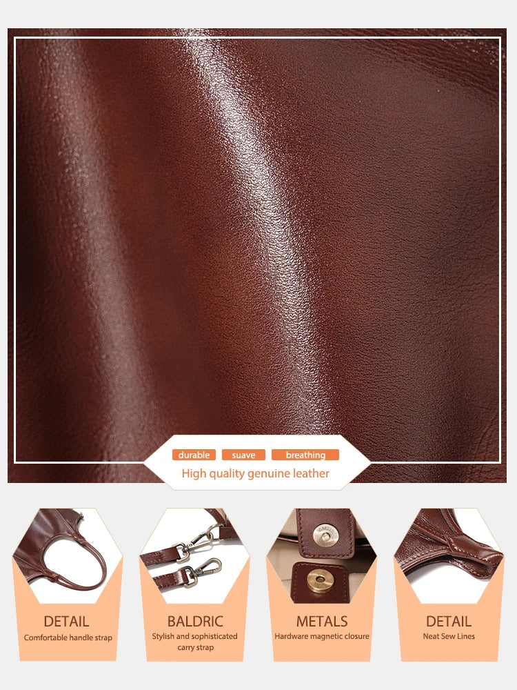 Oil Wax Leather Top Handle Bags for Women Trendy Shoulder Purse Versatile