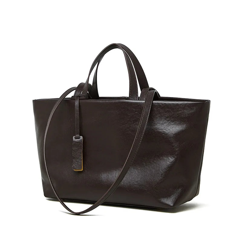 Genuine Leather Women's Underarm Single-Shoulder Cowhide Tote Retro Soft Large