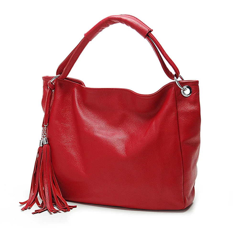 Bag 100% Soft Genuine Leather Tassel Women's Handbag Shoulder Satchel Crossbody Purse