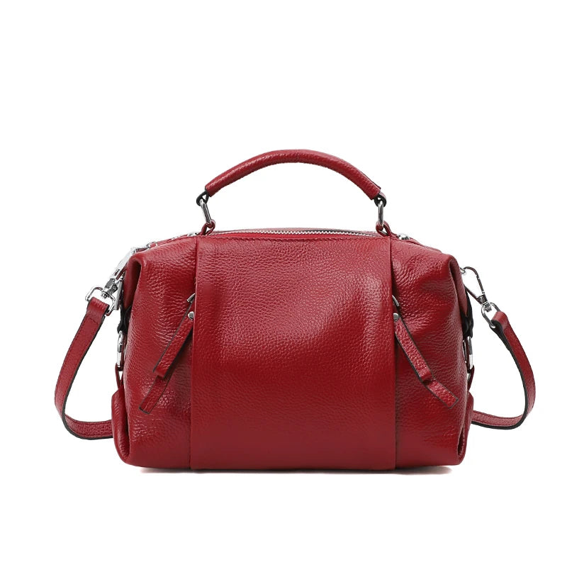 Women's Genuine Leather Bag Simple High Quality Tote Bag Small Vintage Boston Handbag