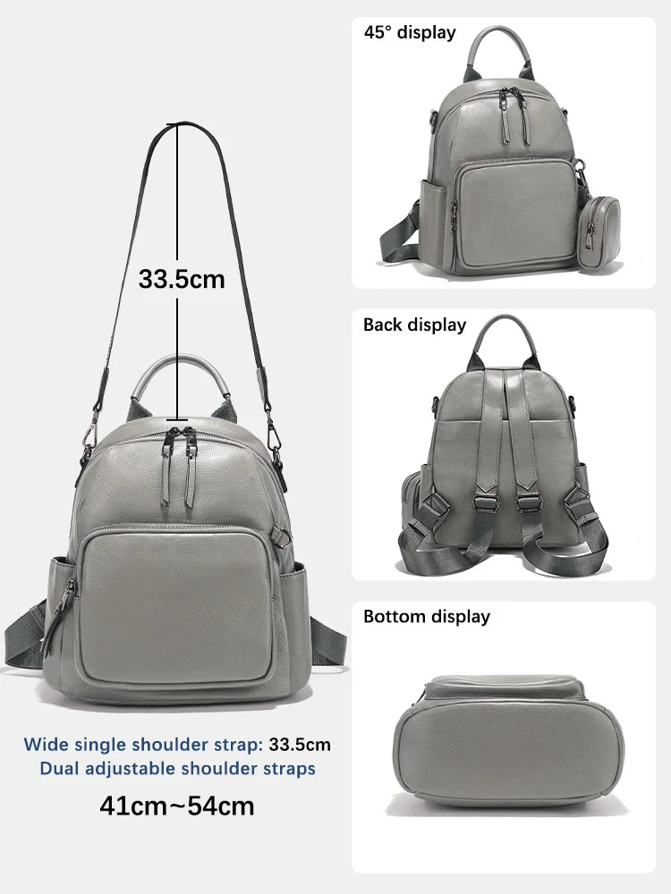 New Genuine Leather Women's Backpack Knapsack Multi-pocket Shoulder