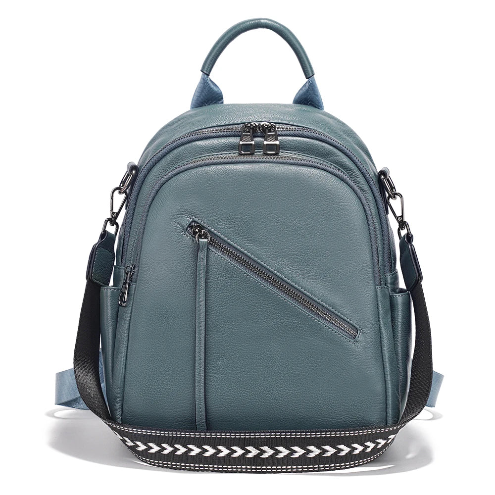 Women's Medium Genuine Leather Backpack with Roomy Zip Pockets for Commute