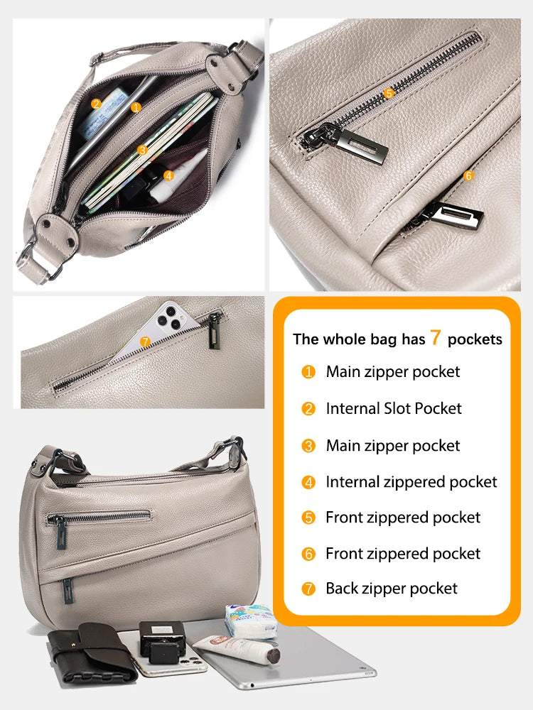 Genuine Leather Shoulder Bag Large Capacity Bucket Handbag Simple Stylish Messenger