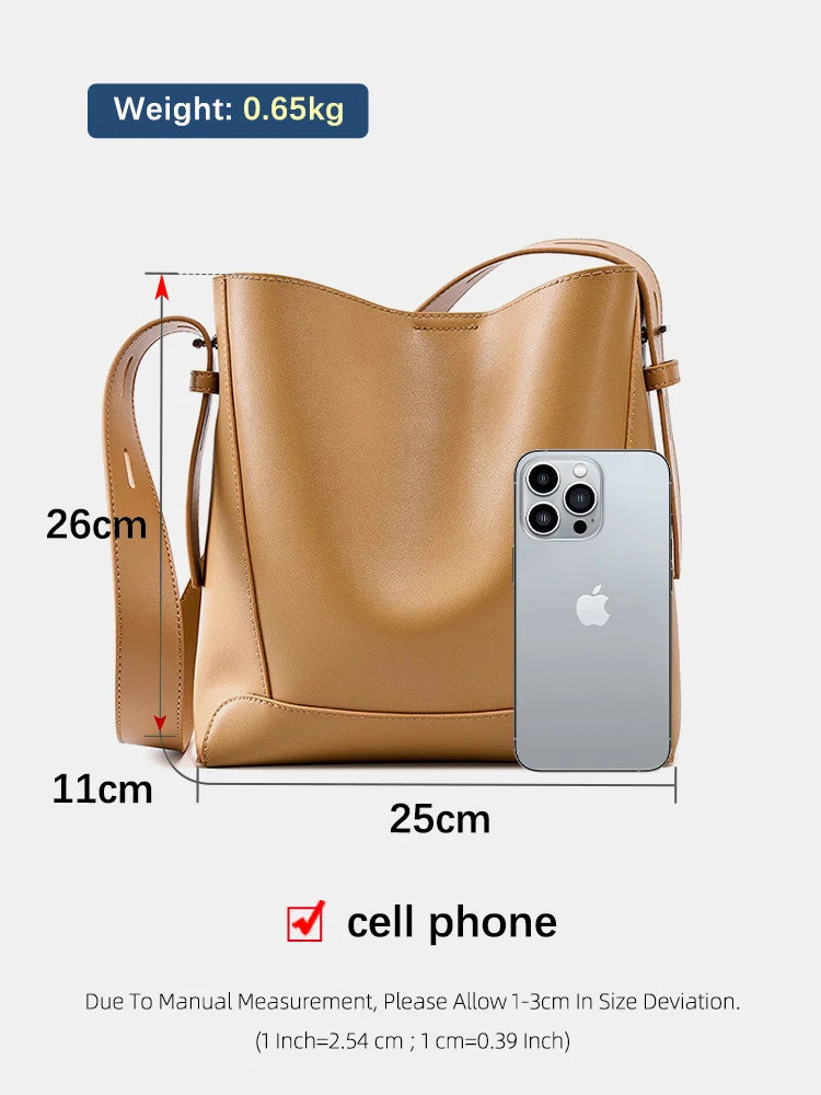 New Split Leather Casual Shopper Shoulder Bag Commuter Large Bucket Handbag High Quality