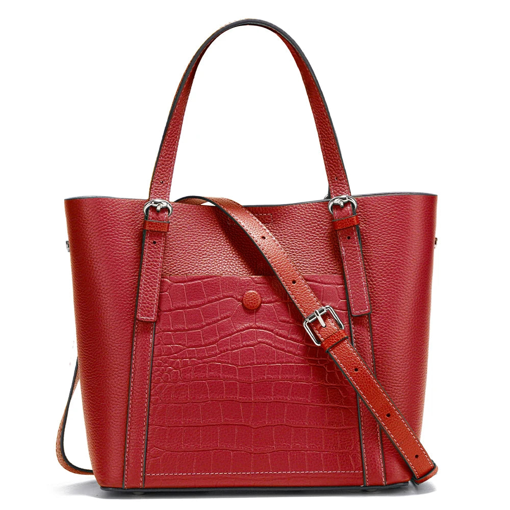 Soft Genuine Leather Women's Tote Bag Handbag Elegant Large Capacity Shopper Bag