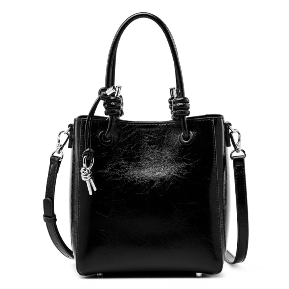 Genuine Leather Shopper Shoulder Bag Bucket Handbag Simple High Quality Women