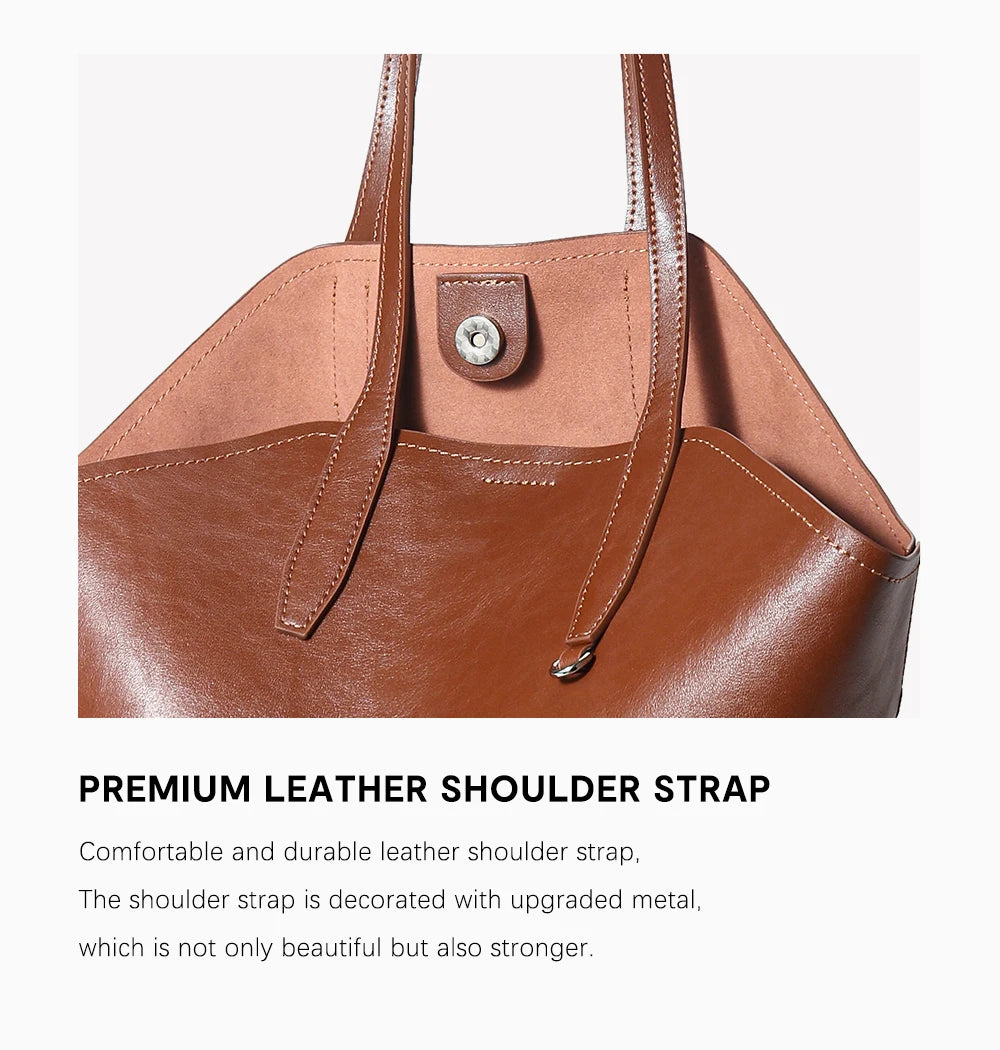 New Retro Women Handbag 100% Genuine Leather Ladies Shoulder Large