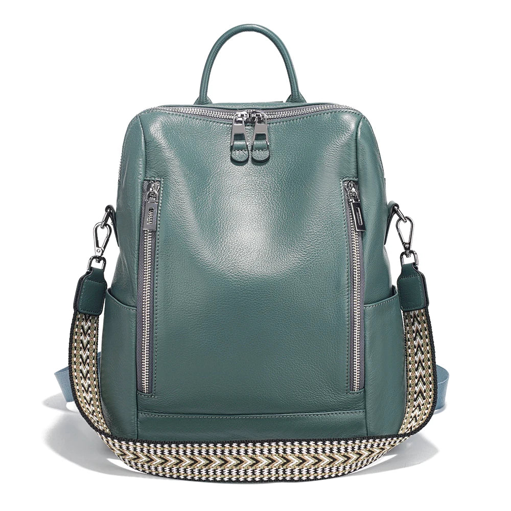 Fashion Genuine Leather Backpack Knapsack Multi-pocket Day pack