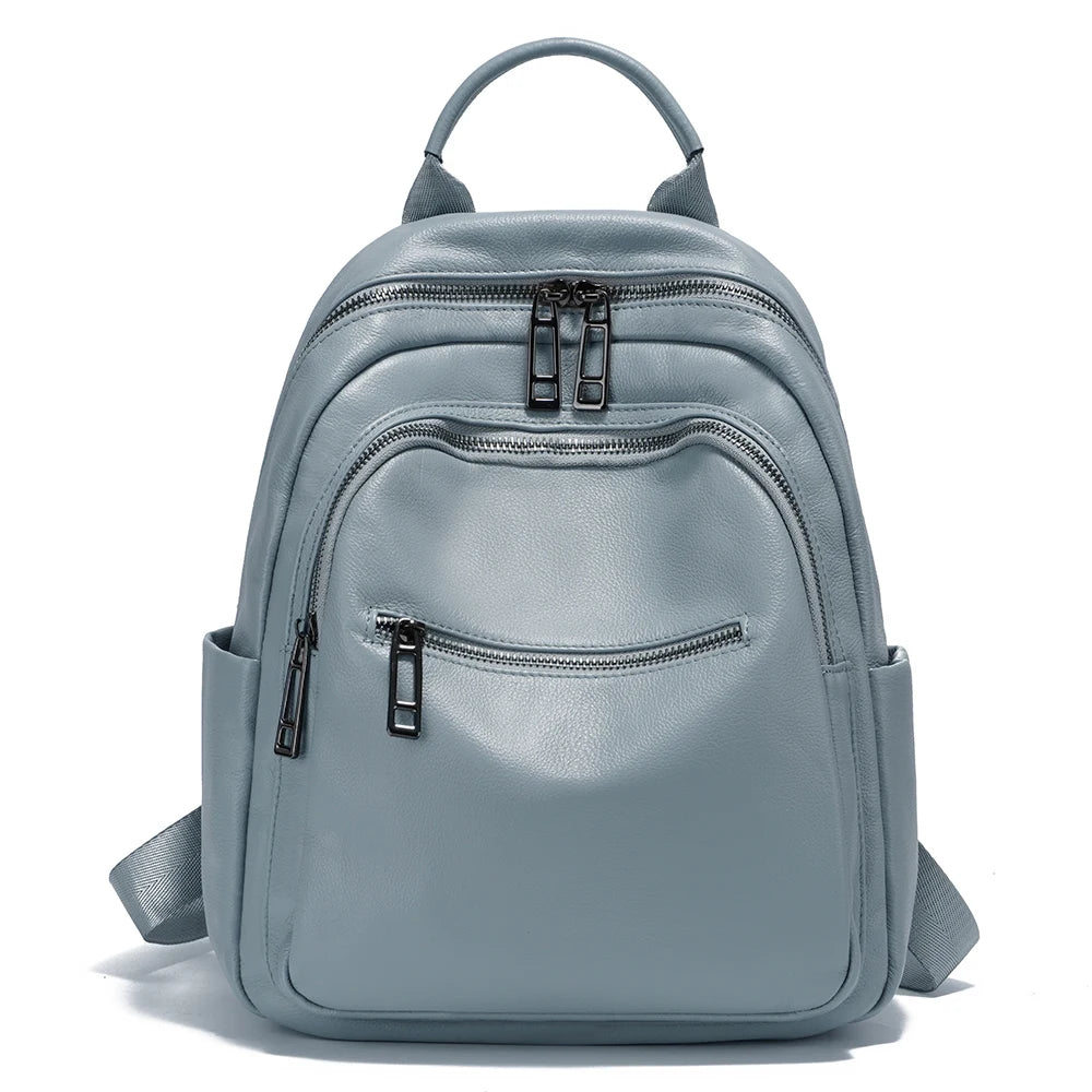 Genuine Leather Backpack For Women Large Capacity Travel Rucksack Knapsack