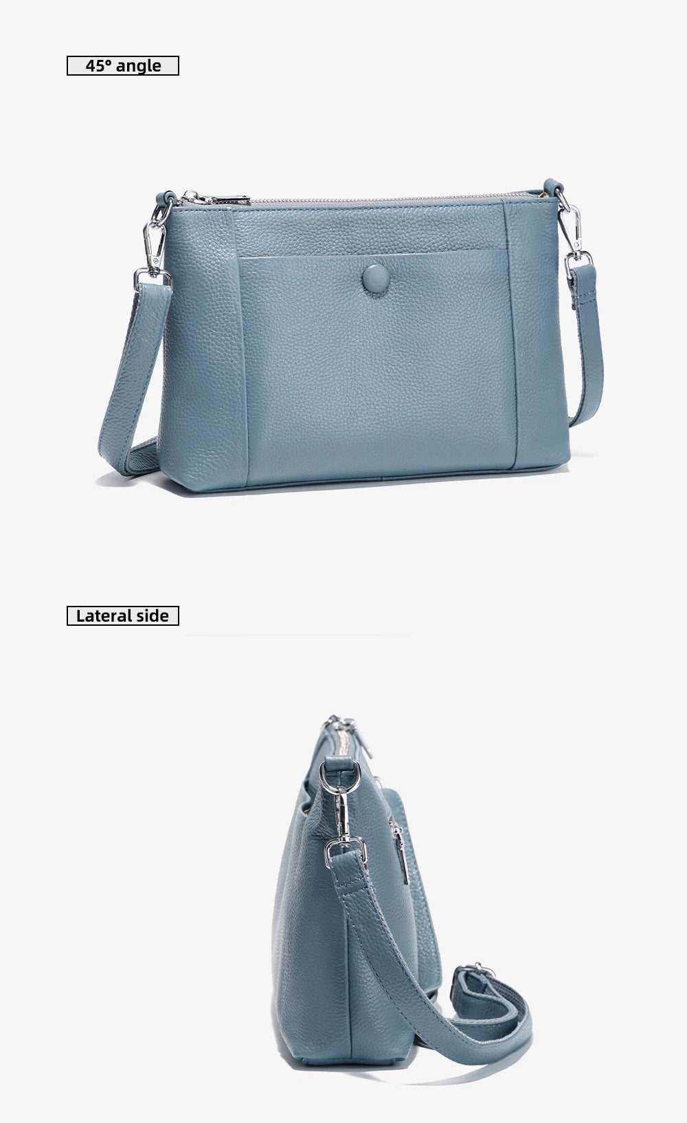 Minimalist Women Purse  Spring Shoulder Square Cross Over Bag 100% Genuine Leather