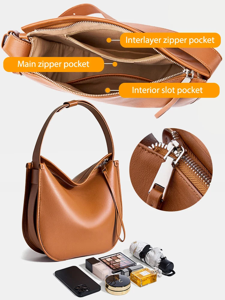 Women's Simple Fashion Designer Messenger Bag Genuine Leather Shoulder