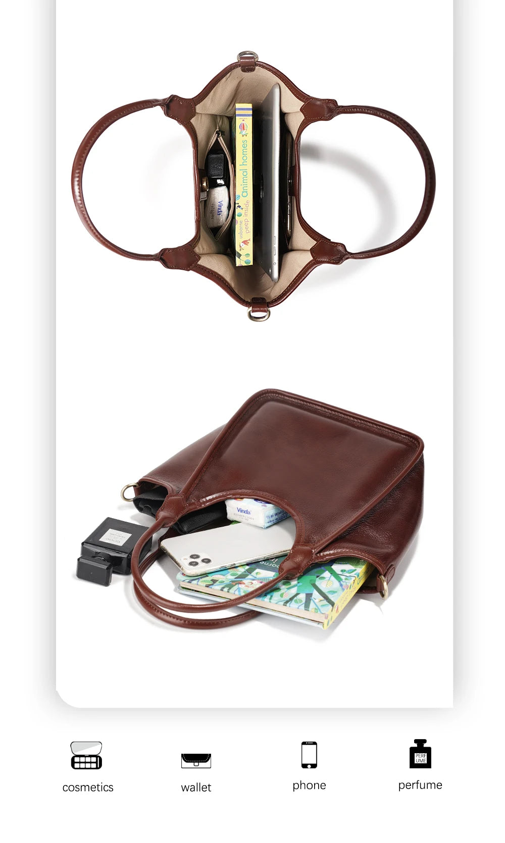 Oil Wax Leather Top Handle Bags for Women Trendy Shoulder Purse Versatile