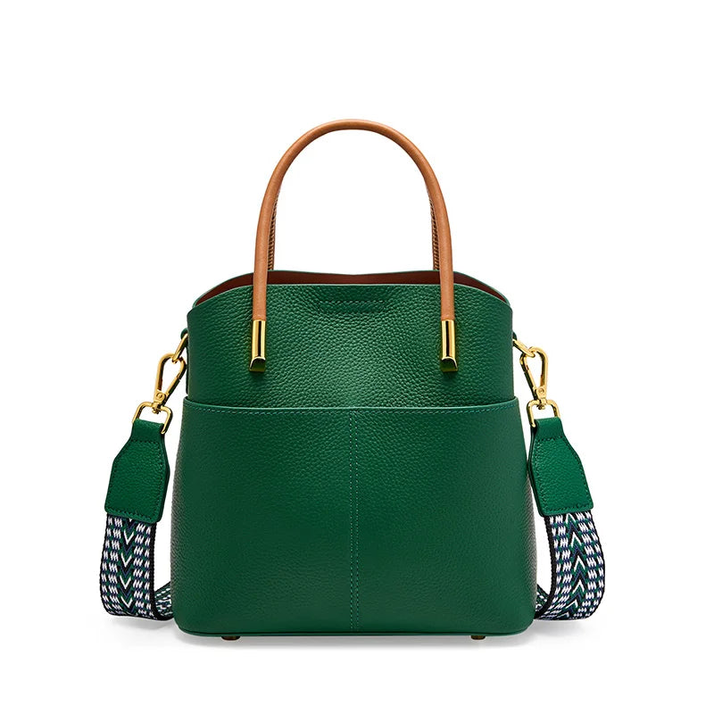 Genuine Leather Top Quality Bucket Bag for Women Versatile Handbag Leather Tote Bag High Sense
